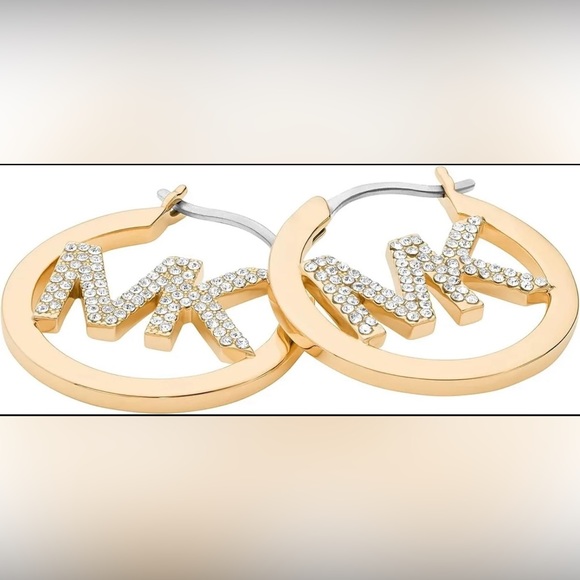 MICHAEL KORS MK CRYSTALS LOGO OPEN HOOP EARRIN - Picture 2 of 4